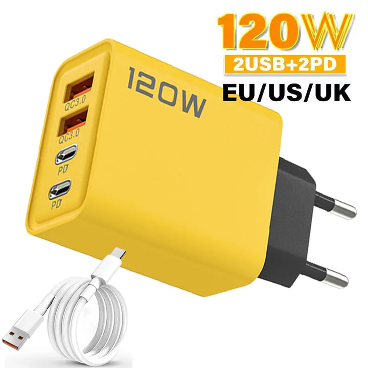 120W Fast Charger – 4-Port USB & Type-C Power Hub for All Devices