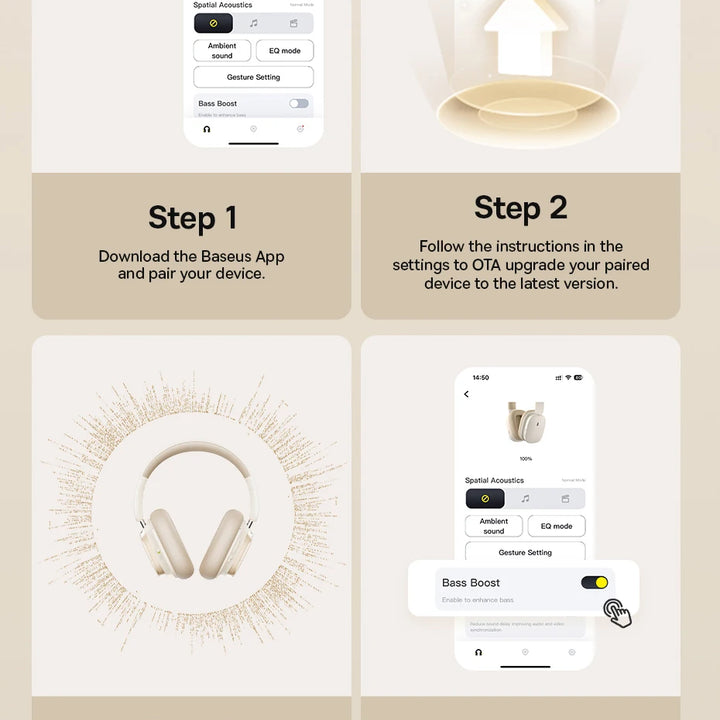 Baseus Bowie H1s Wireless Headphones – Bluetooth 5.4 | 46dB ANC & Hi-Res Audio