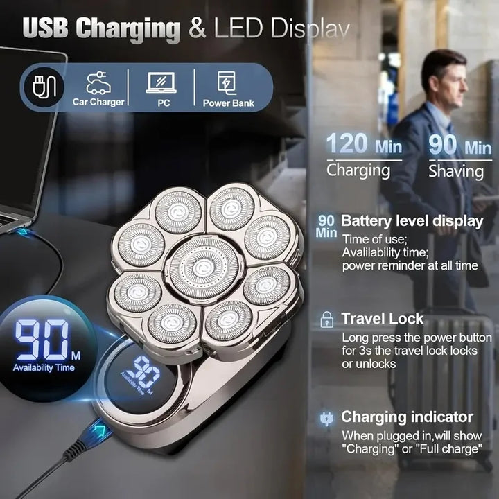 9D Bald Shaver — Waterproof Electric Razor with LED Display