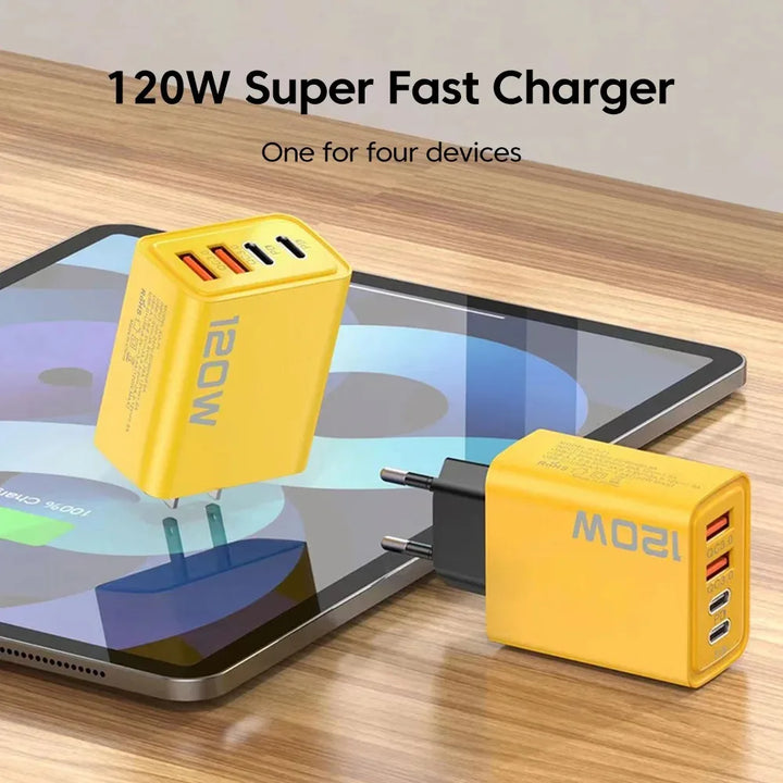 120W Fast Charger – 4-Port USB & Type-C Power Hub for All Devices
