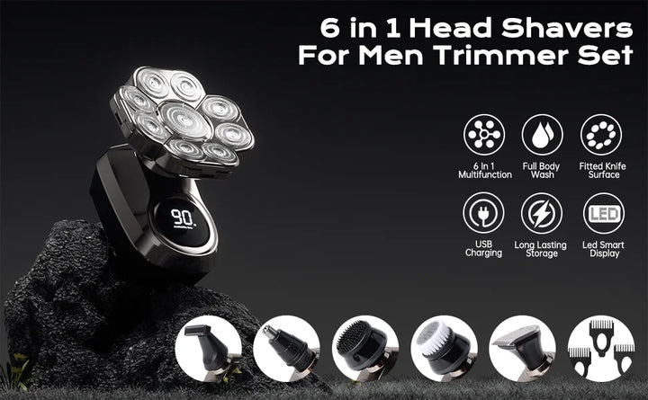 Bald Head Shaver – Smooth, Waterproof 6-in-1 Grooming Kit