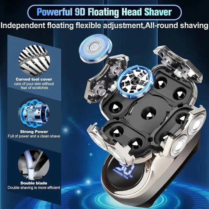 9D Bald Shaver — Waterproof Electric Razor with LED Display
