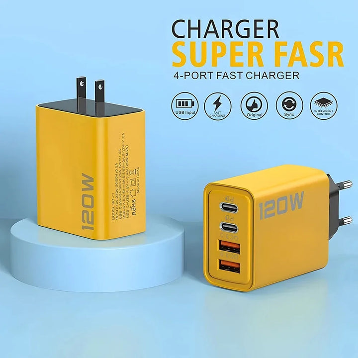 120W Fast Charger – 4-Port USB & Type-C Power Hub for All Devices