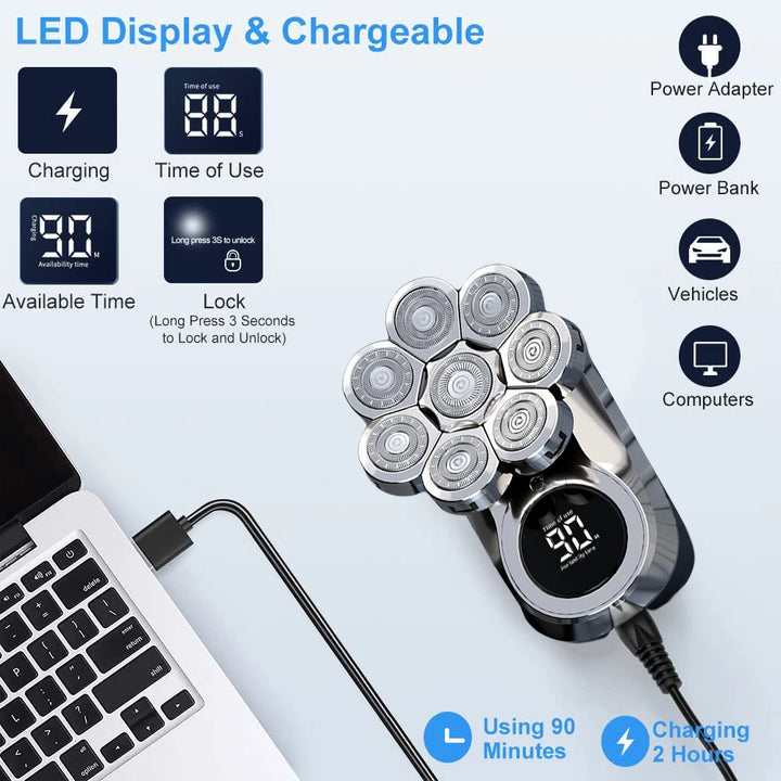 6-in-1 Men's Electric Razor – LED Grooming Kit for Smooth Bald Shaves